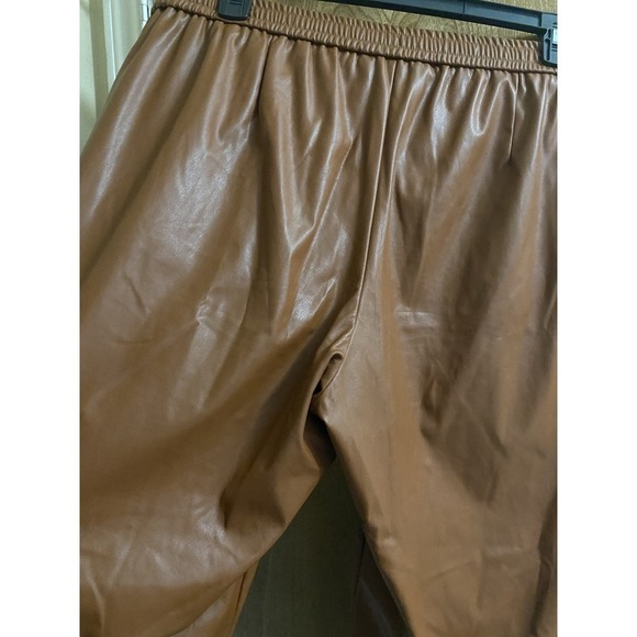 Nine West Pull on Faux Leather Jogger Pants Womens XL Brown Elastic Waist String - Picture 7 of 11